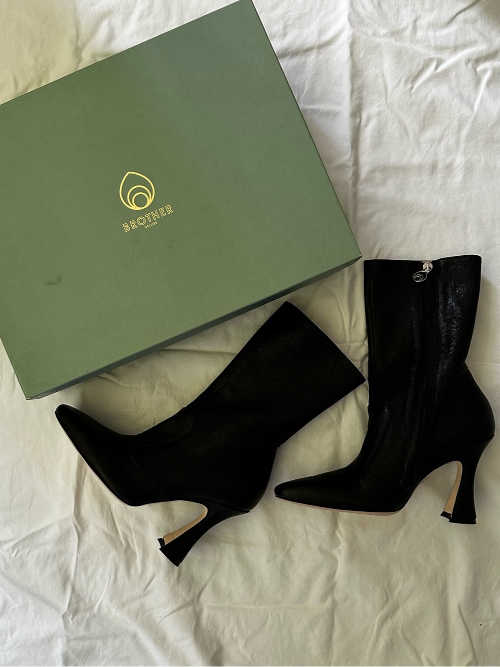 Brother Vellies Brandy Boot | Black Pointed-Toe Mid-Calf Heeled Boots